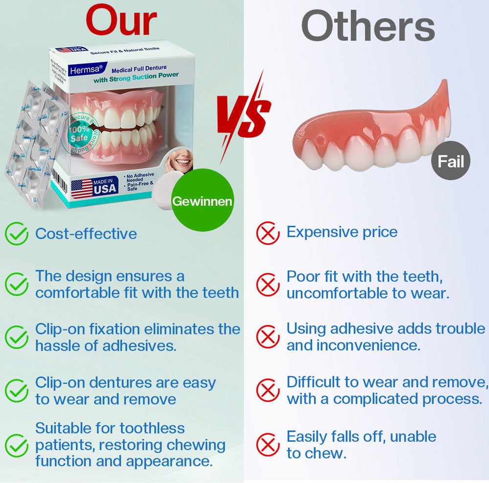 🦷Smile & Eat Confidently Again — Hermsa® Medical Suction-fit Denture🍀✅ Made and Shipped from the USA🍀