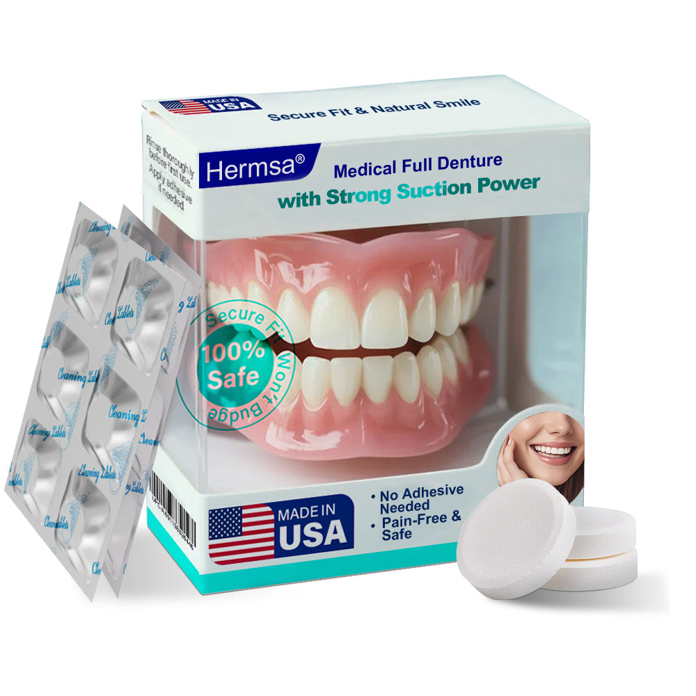 🦷Smile & Eat Confidently Again — Hermsa® Medical Suction-fit Denture🍀✅ Made and Shipped from the USA🍀