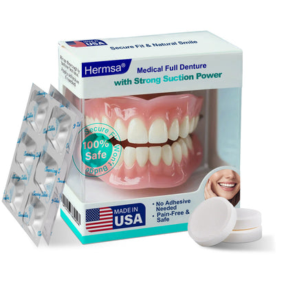 🦷Smile & Eat Confidently Again — Hermsa® Medical Suction-fit Denture🍀✅ Made and Shipped from the USA🍀