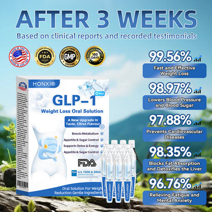 Honxi® GLP-1 Max Weight Loss Oral Solution ✅One dose a day — see results in 7 days👩‍⚕️Suitable for obesity, cardiovascular diseases, diabetes, sleep apnea, high cholesterol and blood lipids, joint problems, and various other conditions🚀