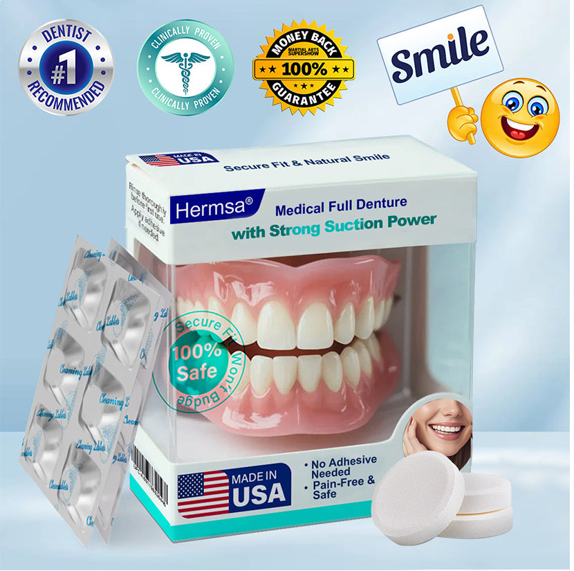 🦷Smile & Eat Confidently Again — Hermsa® Medical Suction-fit Denture🍀✅ Made and Shipped from the USA🍀
