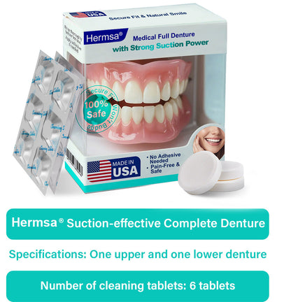 🦷Smile & Eat Confidently Again — Hermsa® Medical Suction-fit Denture🍀✅ Made and Shipped from the USA🍀