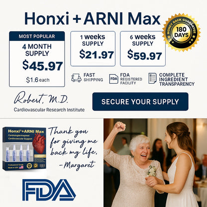 Honxi® +ARNI Max Cardiovascular Support Oral Solution Clinically-backed natural formula for heart function and blood pressure management Professional-grade • Complete transparency • FDA-registered facility